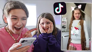 REACTING TO MY LITTLE SISTER'S TIK TOKS DRAFTS!! **EXPOSED** | CILLA AND MADDY