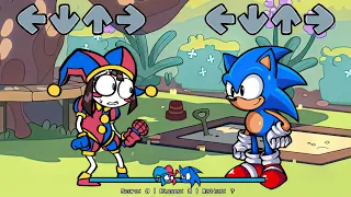 FNF NEW Amazing Digital Circus Episode 2 VS SONIC Characters Sings Can Can | Bluey FNF Mods