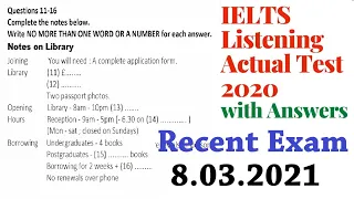 Ielts Listening Actual Test 2021 With Answers | 08.03.2021 | Recent Exam