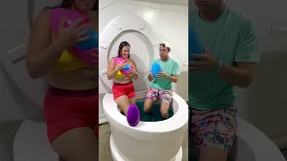 3 Surprise Egg Challenge with Boyfriend in Worlds Largest Toilet Teal Pool $100 Prize #shorts