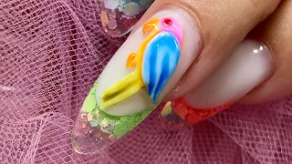 How To Create A 3 D Parrot in 4 D Gel / Tropical 3 D Nail Art Series