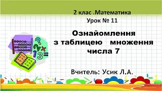 2 клас. Математика  Урок № 11 Ознайомлення з таблицею   множення числа 7