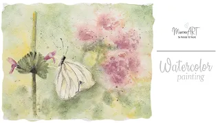 Watercolor spring painting - butterfly + FREE sketch