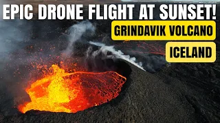 Spectacular Drone Flight On The Edge Of An Erupting Volcano At Sunset! Iceland Volcano Apr15, 2024