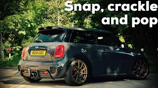 MINI Cooper S F56 Remus catback exhaust and Scorpion decatted down pipe combo Pops and Bangs