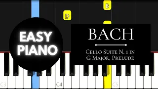 Cello Suite N  1 in G Major, Prelude (EASY Piano Tutorial) - Bach