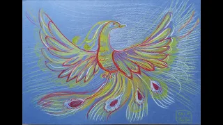 Урок для детей художника Галины Складановской "Чудо-птица (Жар-птица, Феникс)" цветными карандашами.