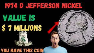 Rare coin 1974 D Jefferson nickel coin worth Million!