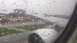 Crosswind! Turkish Airlines A330-200 takeoff from Moscow Vnukovo on a rainy day=))