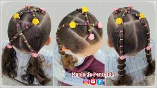 Penteado Fácil Maria Chiquinha com Elásticos | Easy Two Ponytails Hairstyle with elastics for Girls