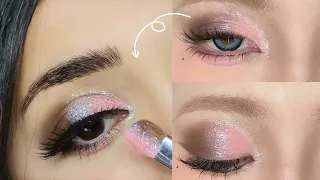 Pinterest Smokey Pink Brown with Glitter pictorial Eye Makeup Tutorial 💖