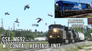 CSX 1976 Conrail Heritage Unit put to Work in Mid-DPU, Martinez, Georgia - 04-13-2024