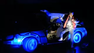 Hot Toys BTTF Delorean & Marty McFly with car lights off in LED lighted Display Case