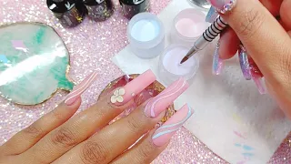 SPRING ACRYLIC NAILS/ PASTEL 3D FLOWERS AND LINES