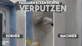 Gewebeeckwinkel (Kantenschutz) an der Fassade anbringen | Verputzen mit kreativtobi