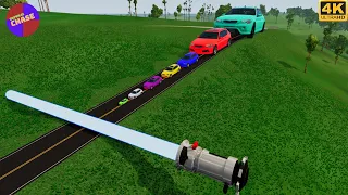 Big & Small Cars Vs Lightsaber - BeamNg.drive  😱