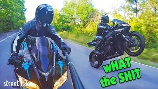 Two strange fools on a sportbikes