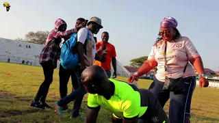 Dancing referee Shomo entertains fans at the Robert Mensah Sports Stadium in Cape Coast.