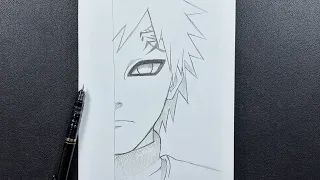 Anime sketch | how to draw gaara  half face step-by-step