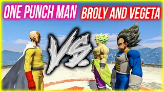 GTA 5 -Saitama (One Punch Man) vs Vegeta and Broly SUPERHERO BATTLE