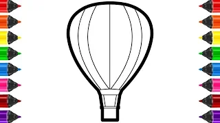 How to Draw and Coloring Hot Air Balloon - Cartoon for Kids - Basic Learning Drawing Videos
