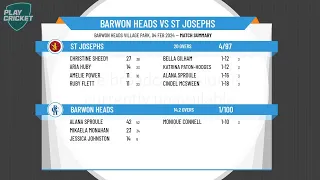 Geelong Cricket Association - Senior Women A Grade - Round 12 - Barwon Heads v St Josephs