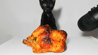 Kitten eating Roast chicken ASMR