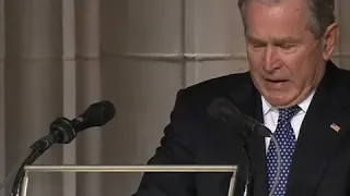President George W. Bush started crying at the end of his eulogy