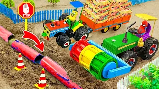 DIY tractor heavy trolley stuck in mud with round Drainage Pipe | Rescue Parle-G cake truck @ECMini