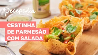 CESTINHA DE PARMESÃO COM SALADA: O toque que faltava para a salada ser a estrela da sua refeição!