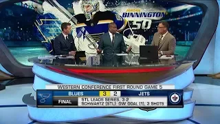 NHL Tonight:  Jordan Binnington makes 29 saves to help Blues stun Jets  Apr 18,  2019