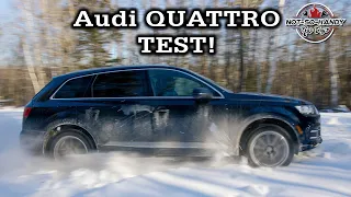 Audi Q7 QUATTRO All-Wheel-Drive Snow Test... On a Remote SNOWMOBILE Trail!