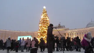 Метель на Дворцовой  площади.  Музыкант -  Константин Колмаков.