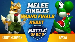 Cody Schwab (Fox) vs aMSa (Yoshi) - Melee Singles True Finals - Battle of BC 5