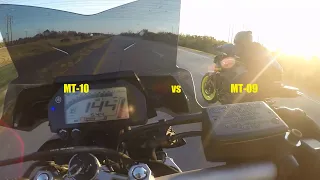 Yamaha MT-10 vs Yamaha MT-09 Roll Race To Top Speed