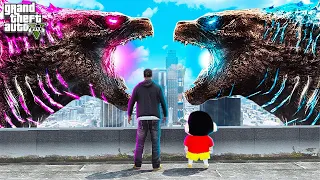 Shin Chan & Franklin Escaping From the Fight of New Empire Godzilla Vs Godzilla in Gta 5 Telugu