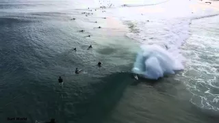 Incredible drone shot of Mikey Wright, as he fits into the world's longest, tightest barrel