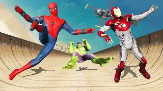 GTA 5 Spiderman vs Hulk vs Iron Man Funny Motorcycle Parkour Fails