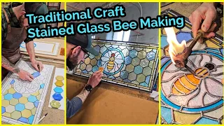 Blue and Yellow Traditional Stained Glass Bee Window Making