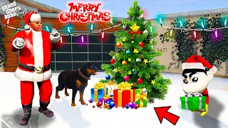 Franklin Giving Surprise Gifts to Shin Chan in Christmas | Found Secret Santa in GTA 5 in Telugu