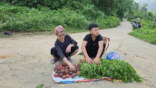 The Boy and Grandma pulled water into the tank and went to the forest to pick vegetables and fruits