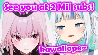 Gura gets very excited for Calli Gap Moe at her 2 Million Subs!【Hololive EN】