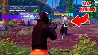 Hit opponents beyond 11 meters consecutively with the E-11 Blaster Rifle (7) Fortnite