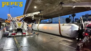 Loaded propane tanker rollover recovery UNDER A BRIDGE