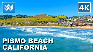 [4K] Pismo Beach Pier California USA 2024 Walking Tour Vlog & Travel Guide 🎧 Ocean Waves Sound