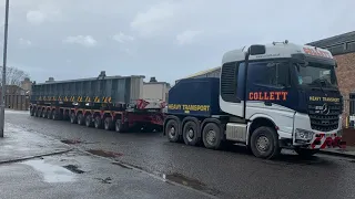 Collett Transport leaving Craigneuk with bridge decks bound for Cornwall