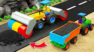 Diy tractor making mini Asphalt Road Construction | diy Rainbow Road Roller rescue Tractor | HP Mini
