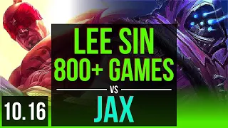 LEE SIN vs JAX (JUNGLE) | 800+ games, KDA 5/0/5 | KR Master | v10.16