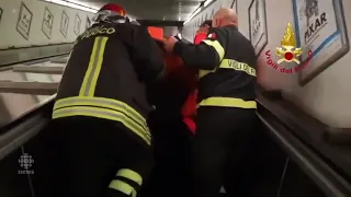 Escalator accident in station