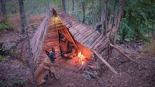 Bushcraft Shelter Camping: Building Fire Pit Roof, Survival Skills, Campfire Cooking, Wild Camp, DIY